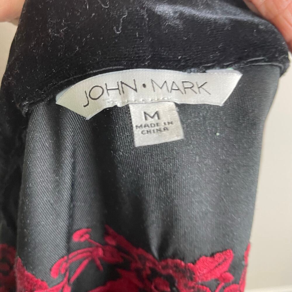 John Mark Red Black Embroidered Velvet Mixed Media Topper Jacket Kimono Medium - Picture 7 of 10